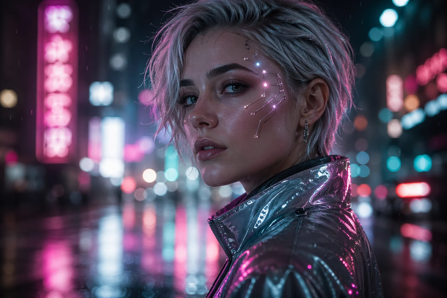 Close-up realistic cyberpunk portrait with neon reflections and shallow depth of field generated by GPT Image 2